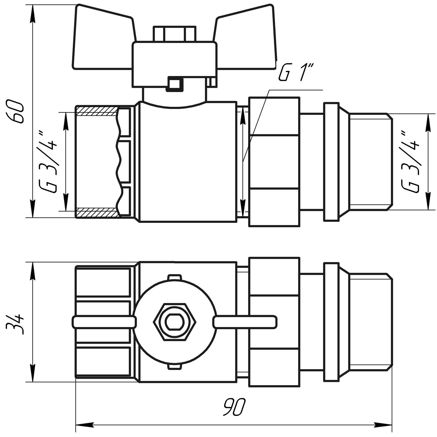 Кран кульовий з американкою Q PROFESSIONAL QP003 PN40 3/4″ антипротікання, Білий метелик в інтернет-магазині Yago