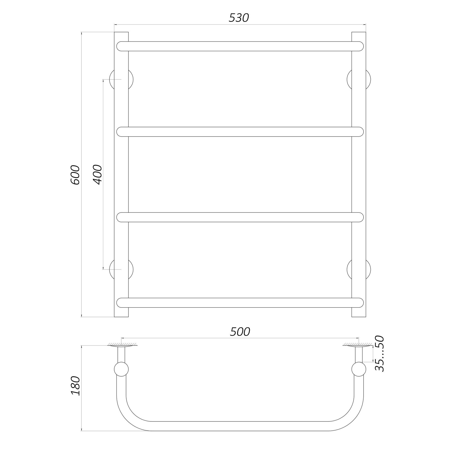 Рушникосушарка UNIO LS W 600-500-4 Драбинка Скоба вода в інтернет-магазині Yago