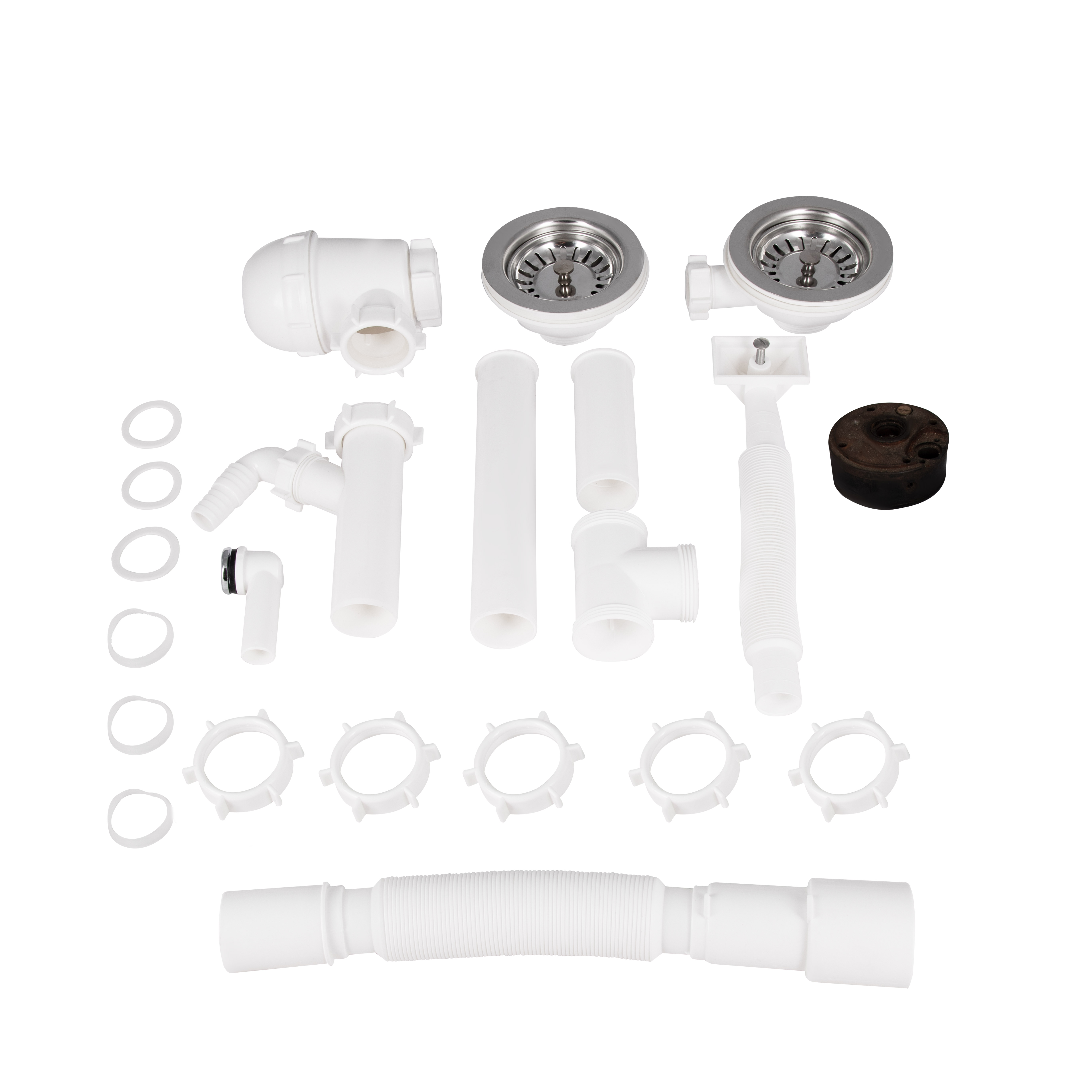 Сифон подвійний для кухонної мийки Lidz (WHI) 60 05 M003 00 з відводом для пральної машини (вихід 50 мм)