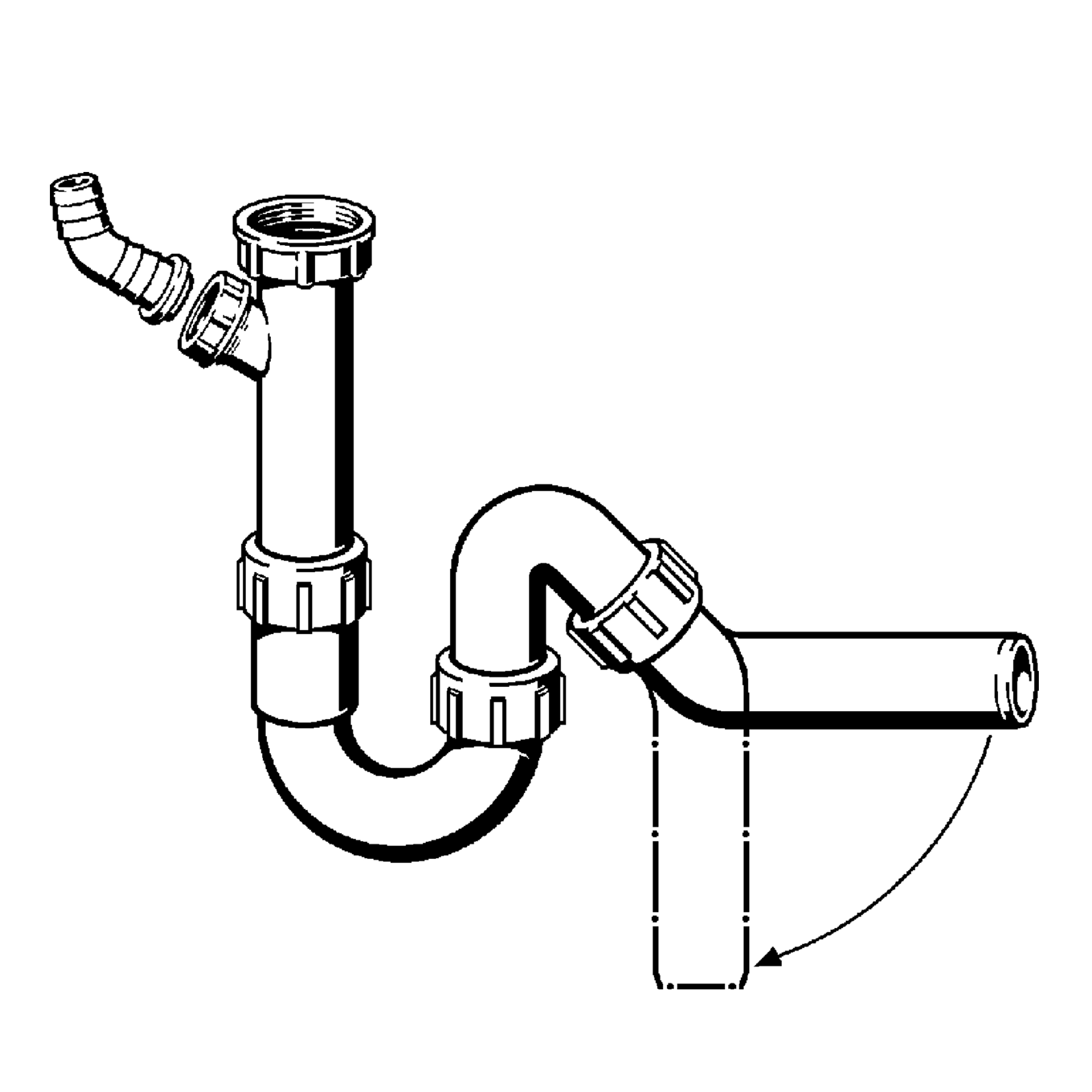 Сифон для раковини VIEGA 1 1/2″х40 з відводом, 45° пластик білий трубний б/г 101800
