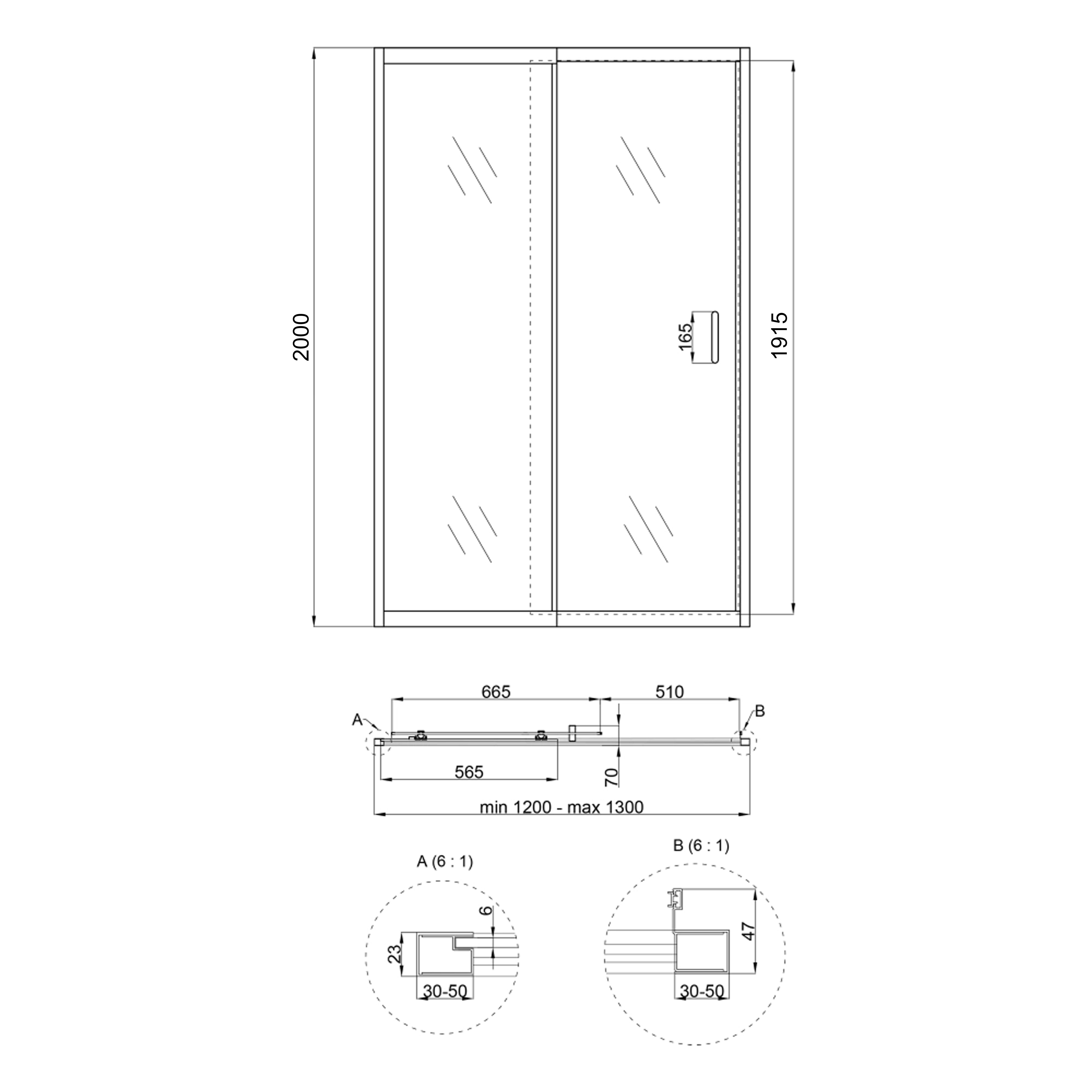 Душові двері в нішу Qtap Taurus CRM2012-13.C6 120-130x200 см, скло Clear 6 мм, покриття CalcLess