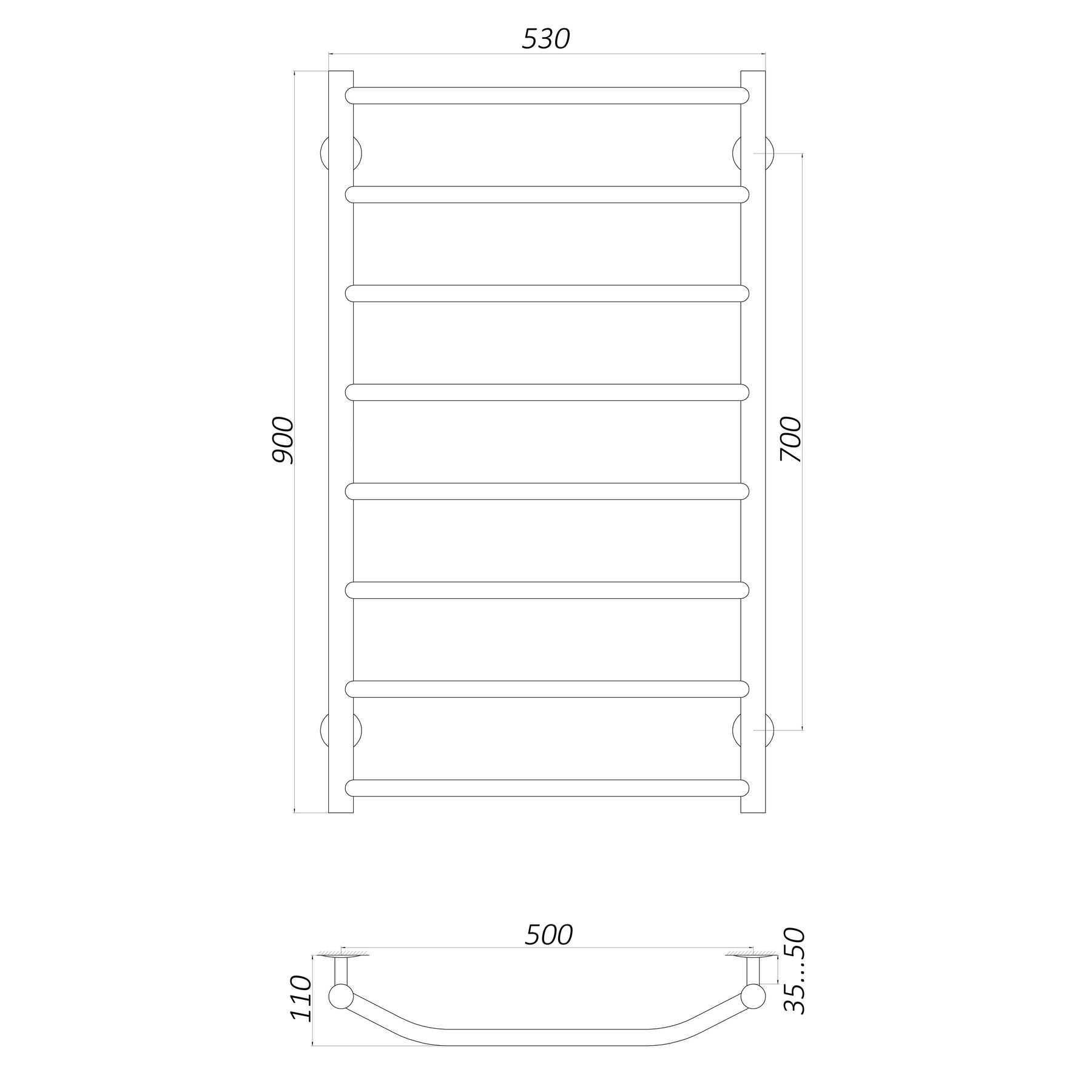 Рушникосушарка UNIO LT EL 900-500-8 Драбинка Трапеція електро в інтернет-магазині Yago