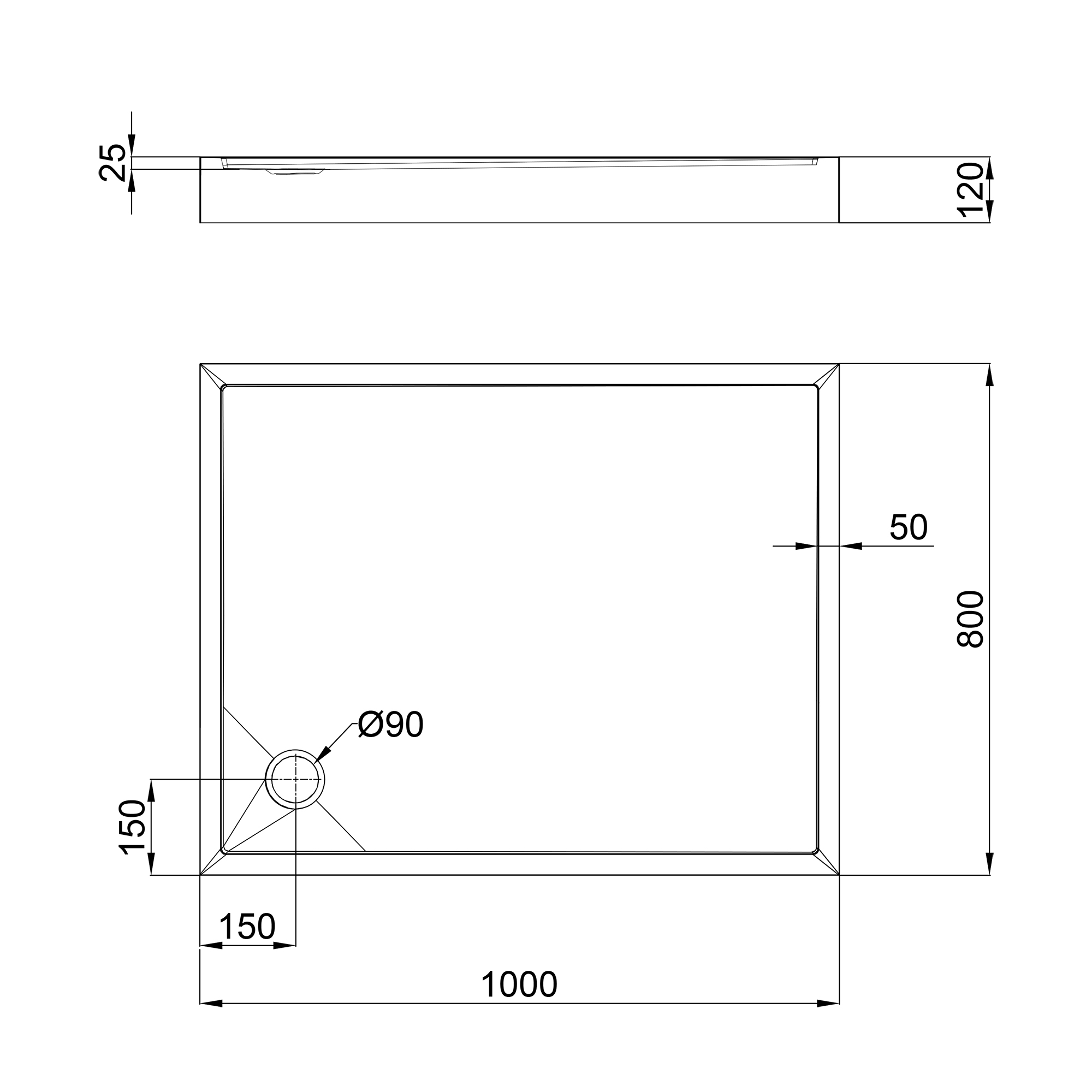 Душовий піддон Qtap Tern 301812C 100x80x12 см + сифон