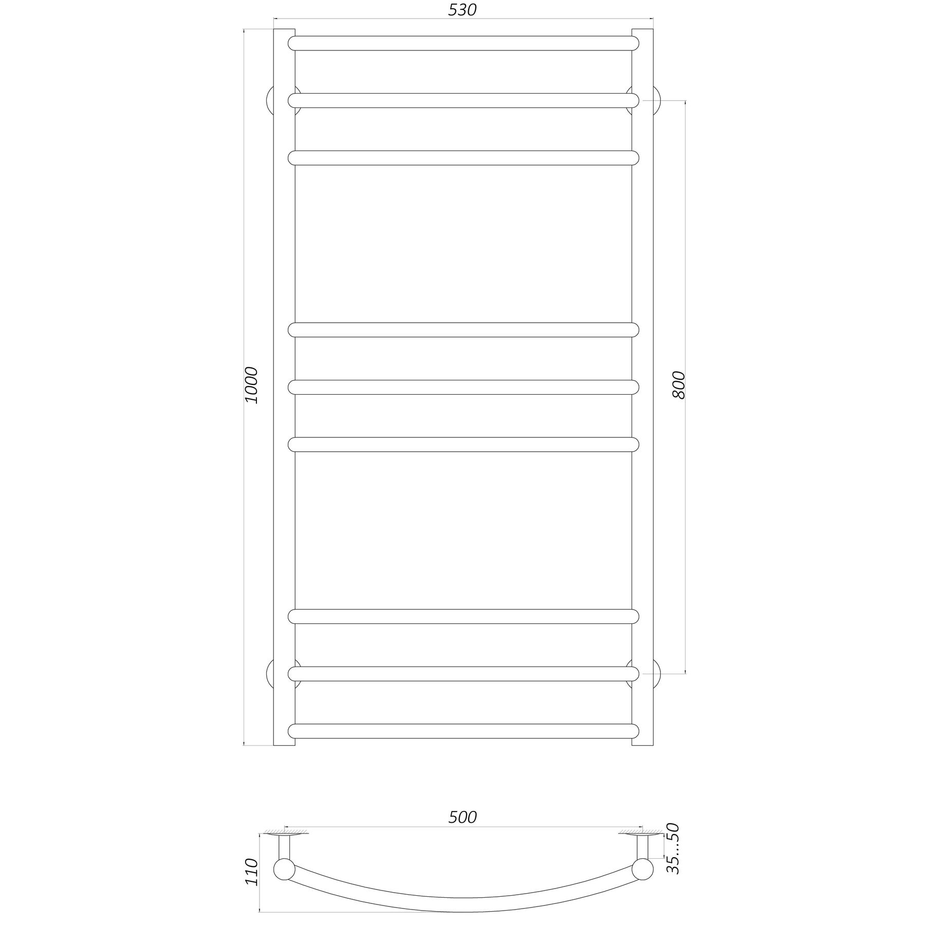 Рушникосушарка UNIO LDE W 1000-500-9 BLK Драбинка Дуга Еліт вода чорна в інтернет-магазині Yago