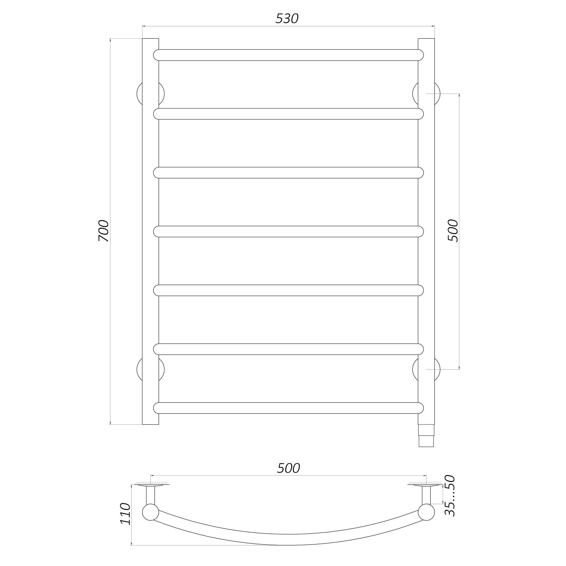 Рушникосушарка UNIO LD ER 700-500-7 BLK Драбинка Дуга електро чорна в інтернет-магазині Yago
