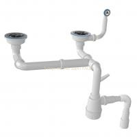 Сифон для мийки гранітної подвійний 3 1/2″ різнорівневий, 60 мм гвинт, круглий перелив 35мм, з гофрою