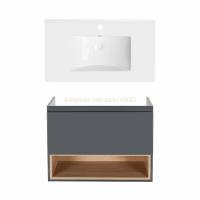 Комплект Qtap тумба підвісна Robin 800х580х437 мм Graphite/Whitish oak + раковина урізна Albatross QT71RO44051
