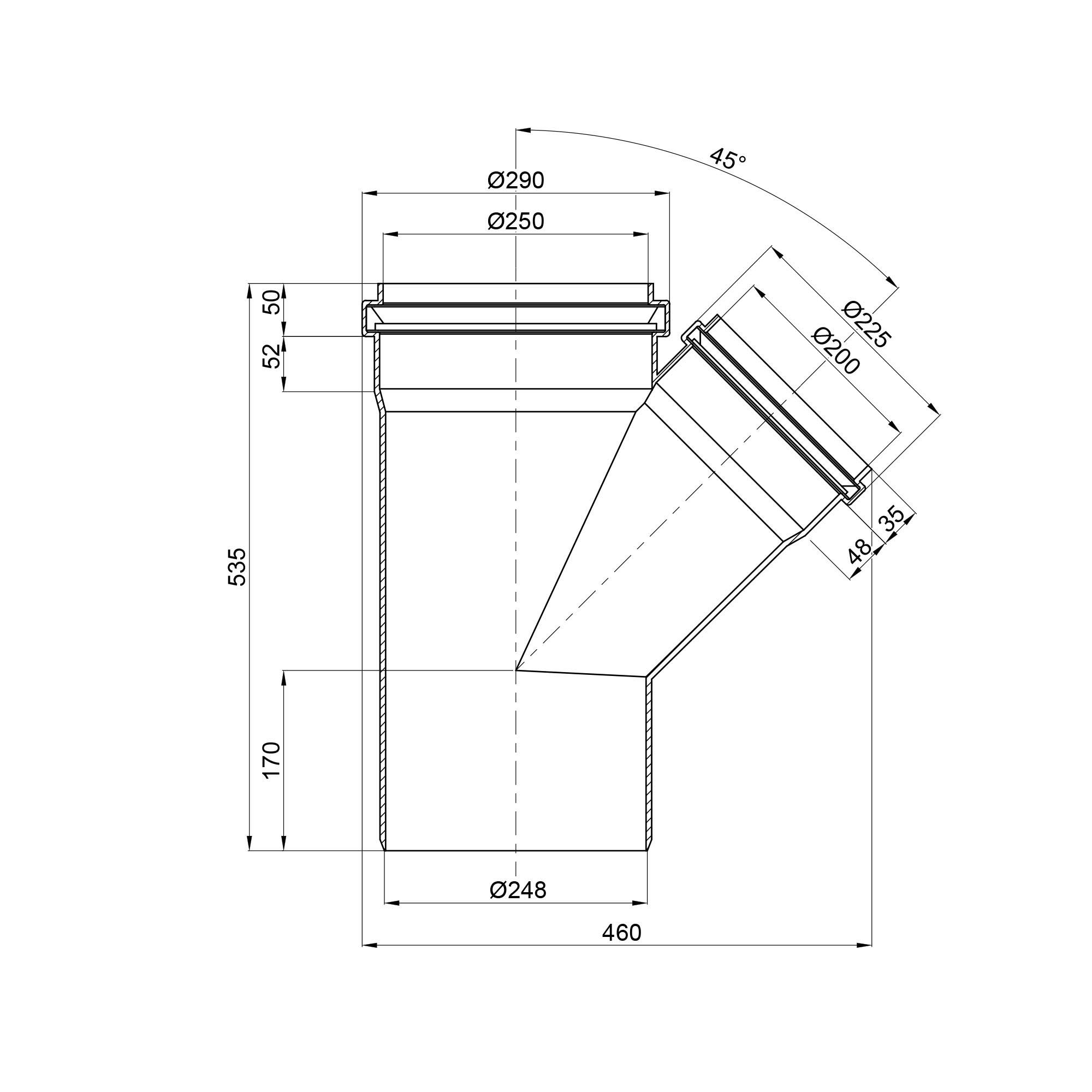 Трійник каналізаційний Ostendorf KG 250х200х250, 45° в інтернет-магазині Yago