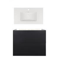 Комплект: тумба Tern підвісна 2 ящики висувних Push-to-Open, 800х725х437 мм Matt Black + раковина Albatross New Qtap