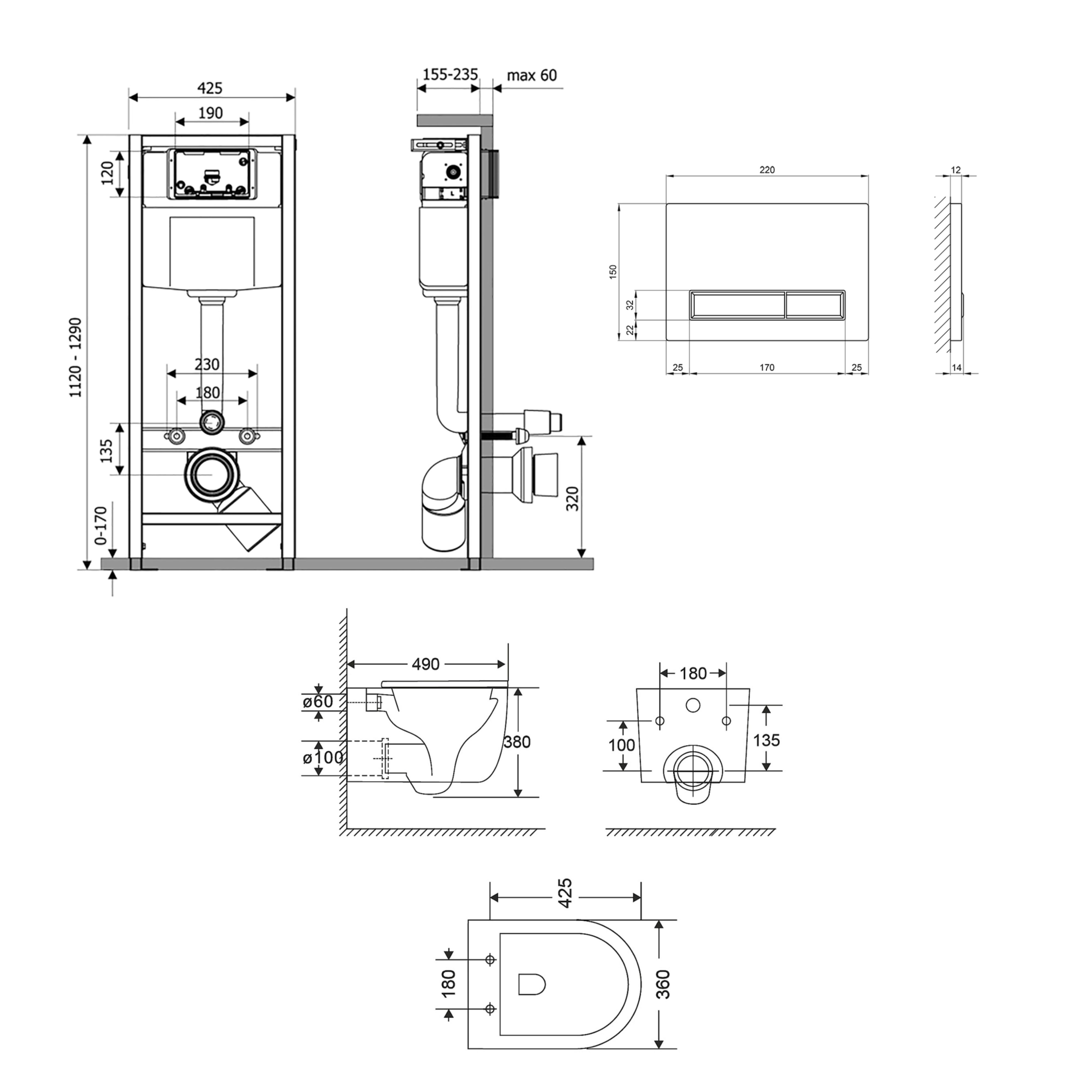 Готове рішення Qtap для ванної кімнати: підвісний унітаз Taurus Ultra Quiet + комплект інсталяції Nest 4 в 1 (лінійна клавіша Satin)
