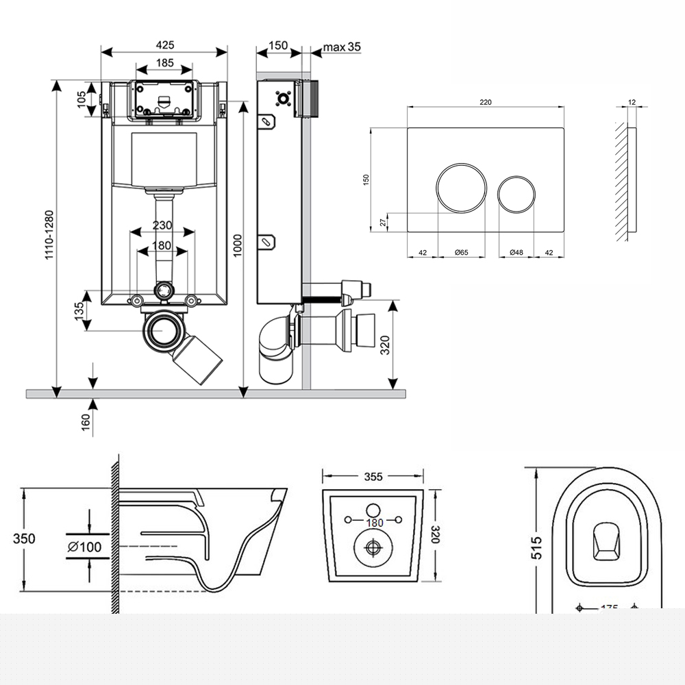 Набір Qtap інсталяція 3 в 1 Nest QT0133M425 з панеллю змиву круглою QT0111M11111SAT + унітаз з сидінням Swan QT16335178W