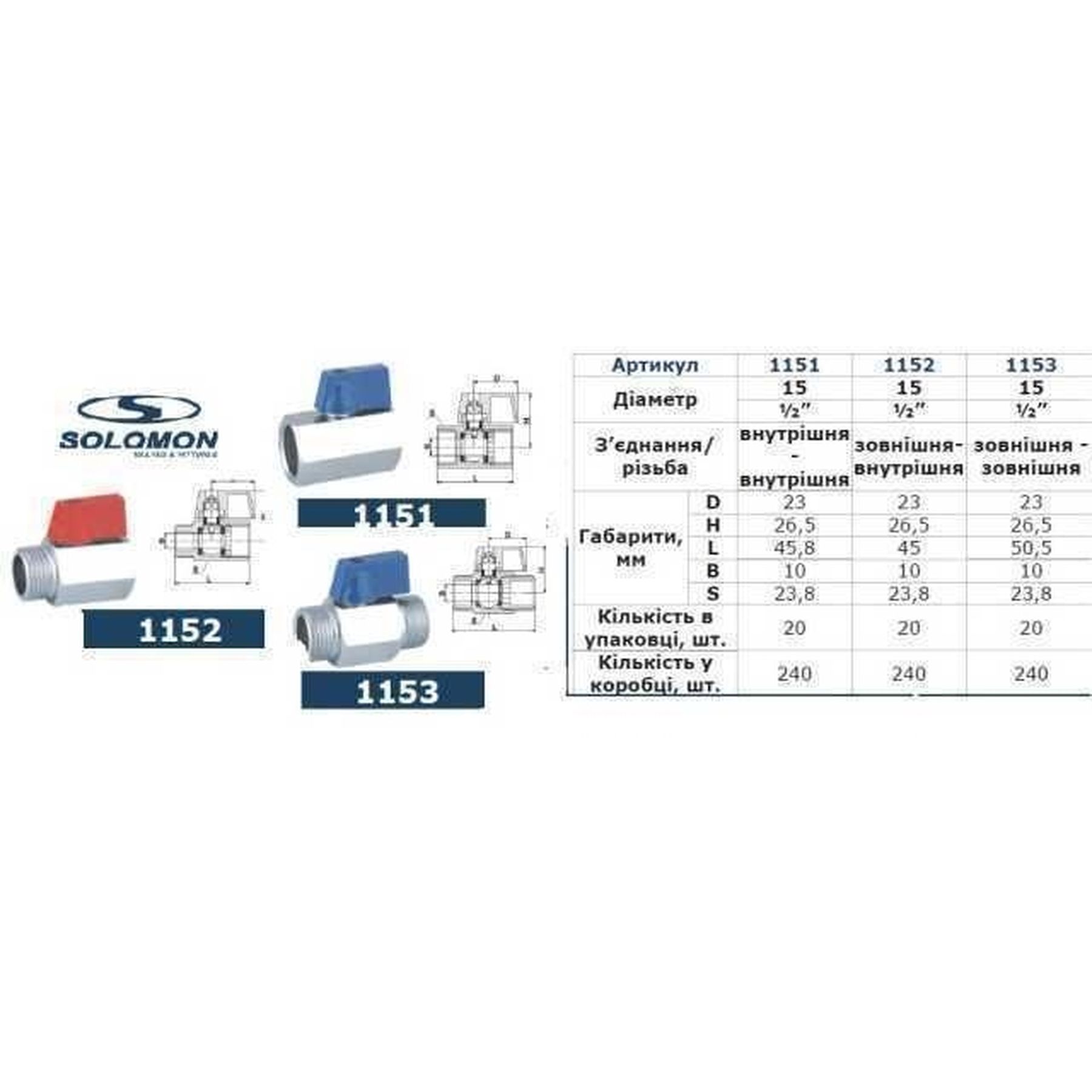 Кран кульовий міні SOLOMON 1/2″ ЗЗ NV-3161 (2шт. в упак.) в інтернет-магазині Yago