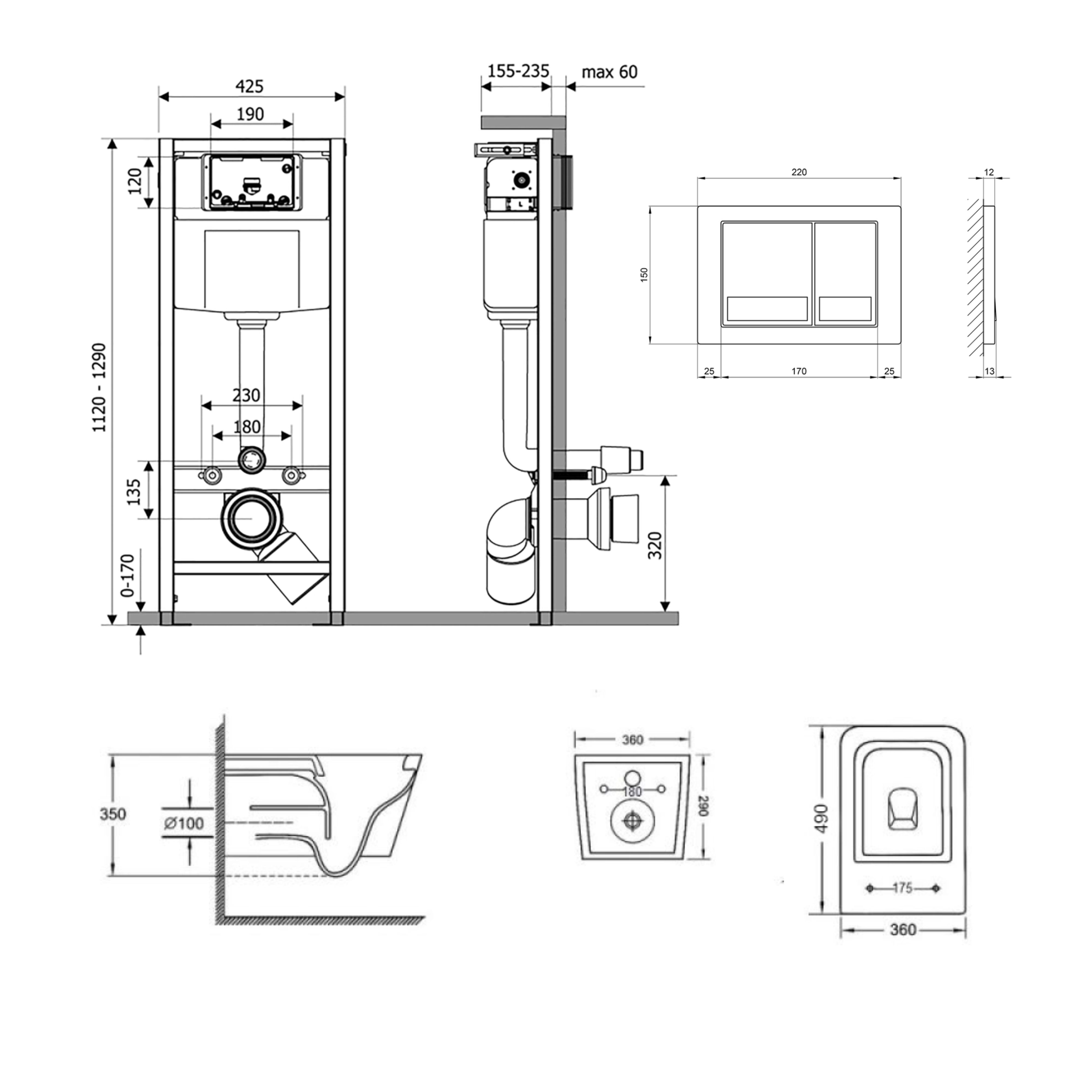 Готове рішення Qtap для ванної кімнати: підвісний унітаз Crow Ultra Quiet + комплект інсталяції Nest 4 в 1 (квадратна клавіша Satin)