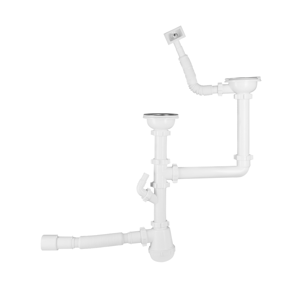 Сифон подвійний для кухонної мийки Lidz (WHI) 60 05 M003 00 з відводом для пральної машини (вихід 50 мм)