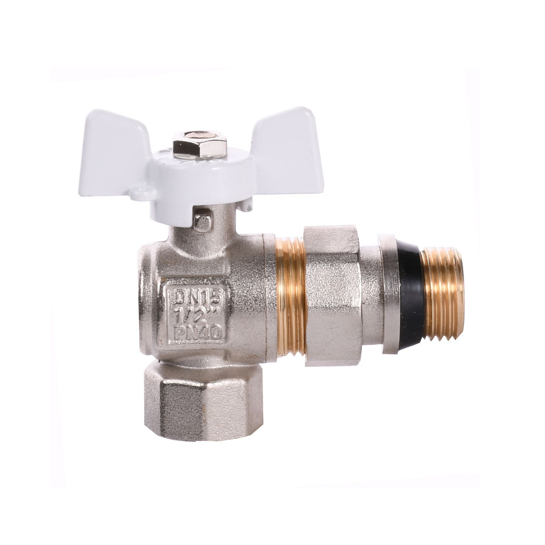 Кран кульовий кутовий з американкою Q PROFESSIONAL QP004 PN40 1/2″ антипротікання, Білий метелик в інтернет-магазині Yago