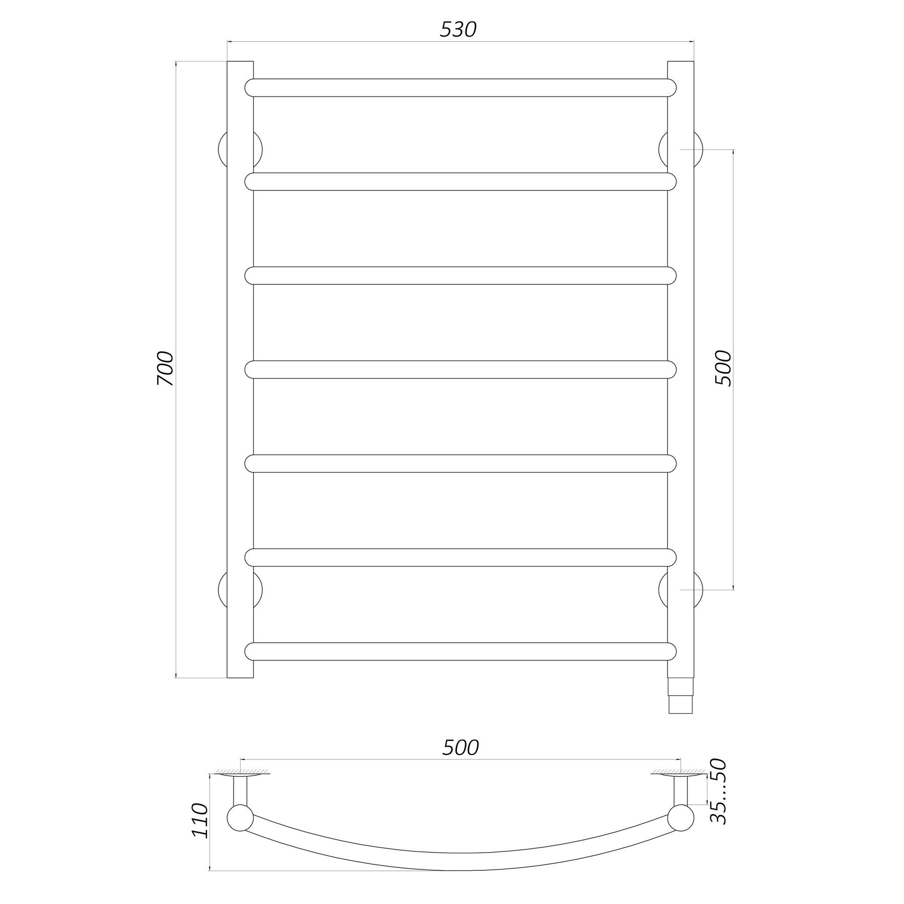 Рушникосушарка UNIO LD EL 700-500-7 BLK Драбинка Дуга електро чорна в інтернет-магазині Yago