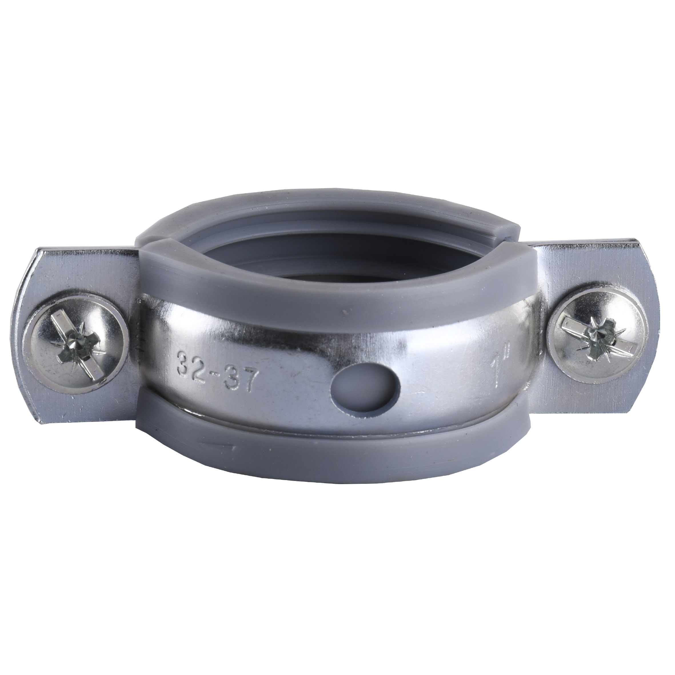 Хомут в зборi CR   1″ (32-37мм) з гвинтом-шурупом 8*80 та дюбелем в уп., сірий в інтернет-магазині Yago