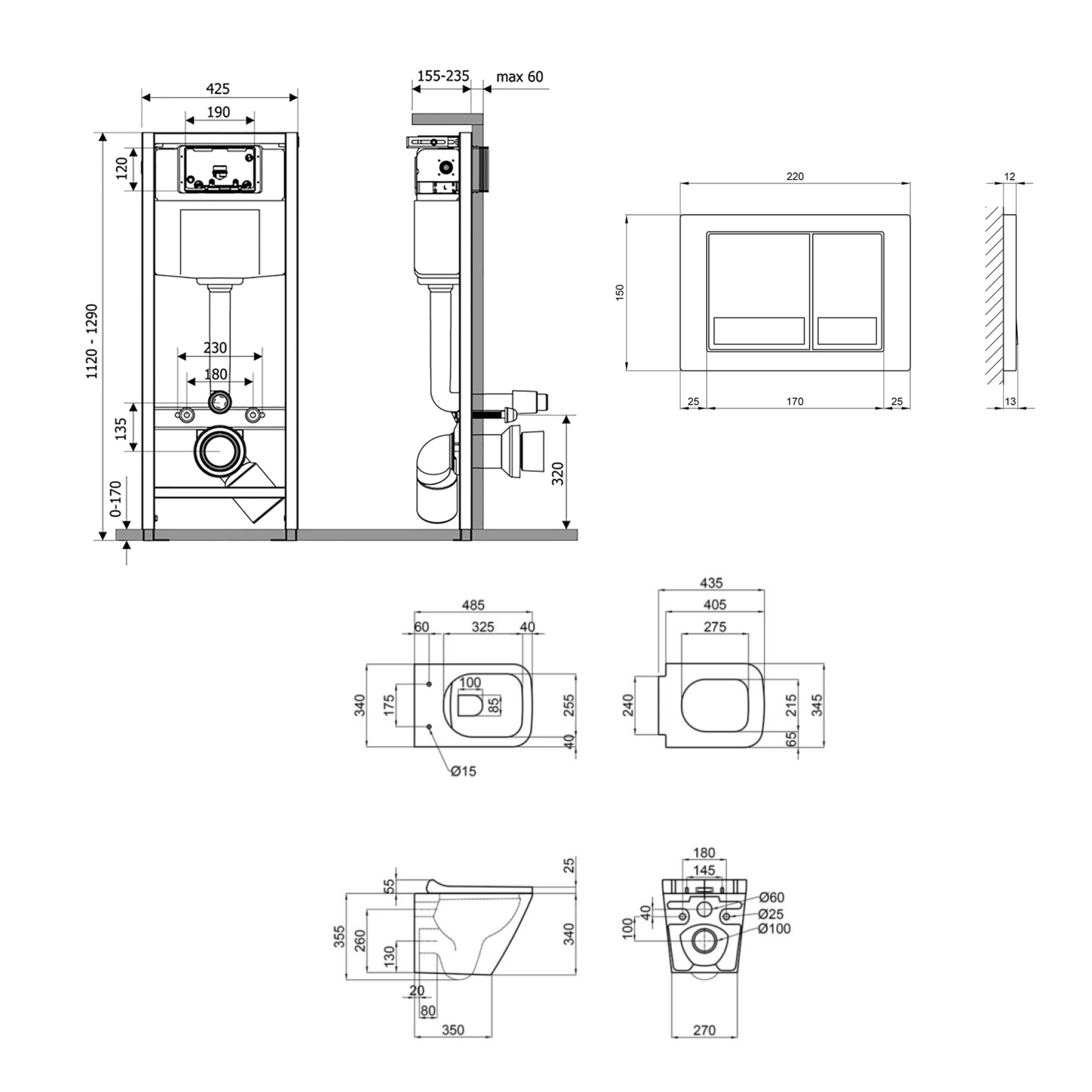 Готове рішення Qtap для ванної кімнати: підвісний унітаз Tern Ultra Quiet + комплект інсталяції Nest 4 в 1 (квадратна клавіша Satin)