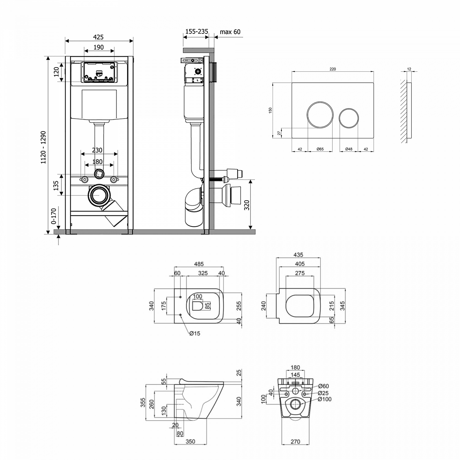 Готове рішення Qtap для ванної кімнати: підвісний унітаз Tern Ultra Quiet + комплект інсталяції Nest 4 в 1 (кругла клавіша Satin)