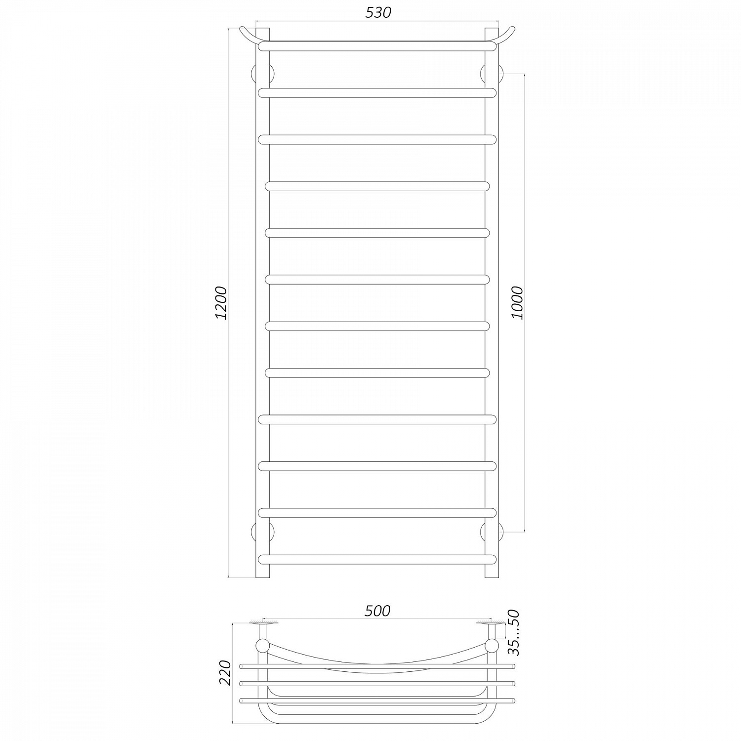 Рушникосушарка UNIO Zp W 1200-500-12 Зета з полицею вода в інтернет-магазині Yago