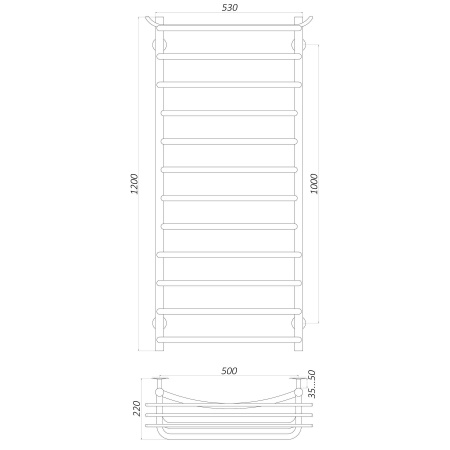 Рушникосушарка UNIO Zp W 1200-500-12 Зета з полицею вода в інтернет-магазині Yago
