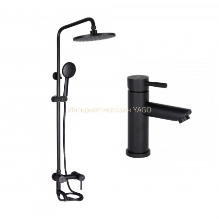 Комплект змішувачів Lidz Aria Black: Душова система LDARI1032BLA43371 + Змішувач для раковини LDARI001FBLA43367