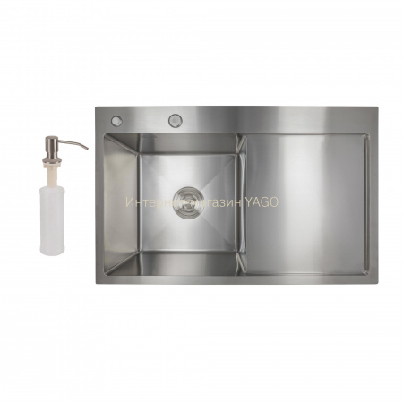 Мийка для кухні інтегрована Lidz Handmade H7849R крило праворуч (LDH7849BRUR45591) Brushed Steel 3,0/1,0 мм