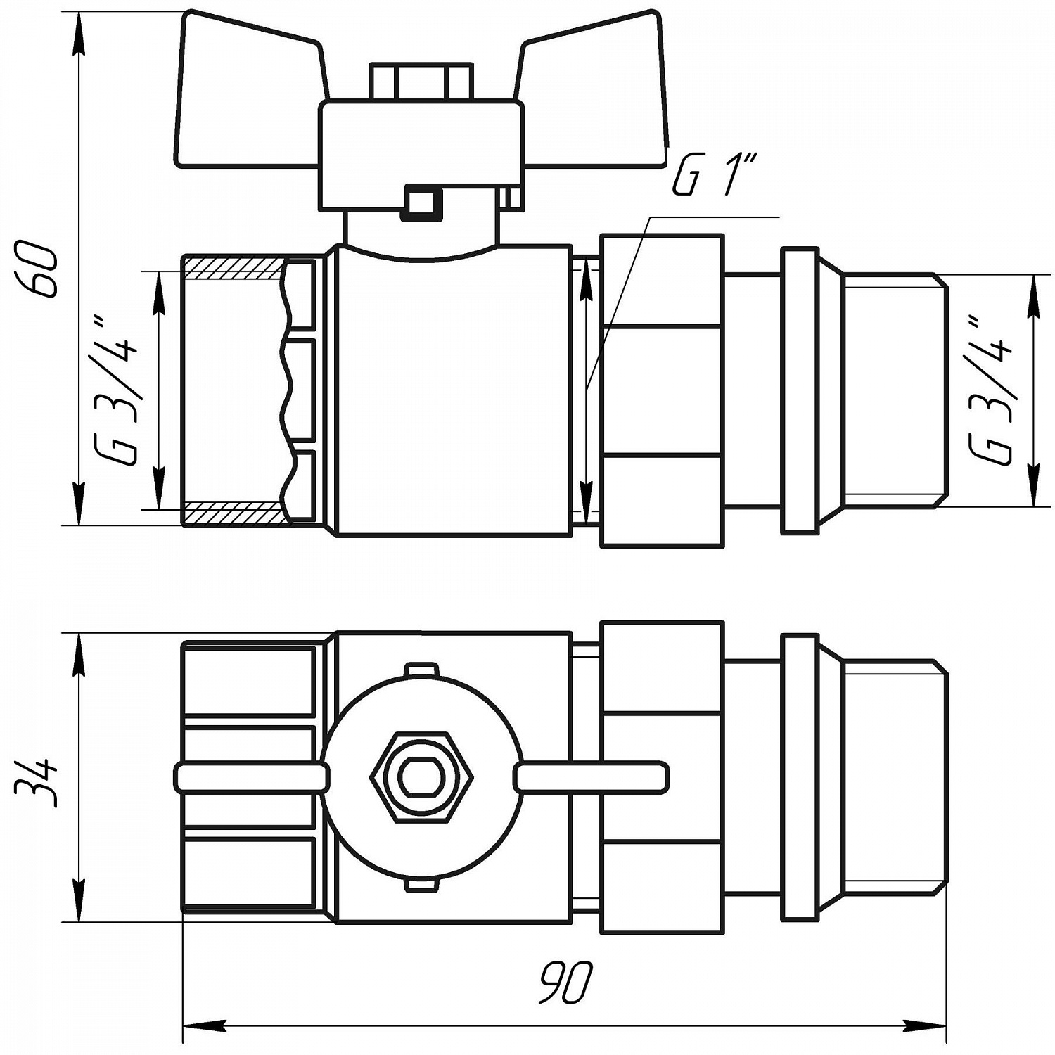 Кран кульовий з американкою Q PROFESSIONAL QP003 PN40 3/4″ антипротікання, Білий метелик в інтернет-магазині Yago