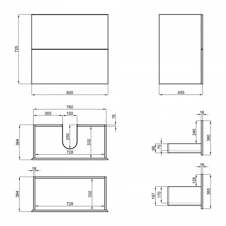 Тумба підвісна Qtap Tern 800х725х437 Matt black QT1774TPL802MB