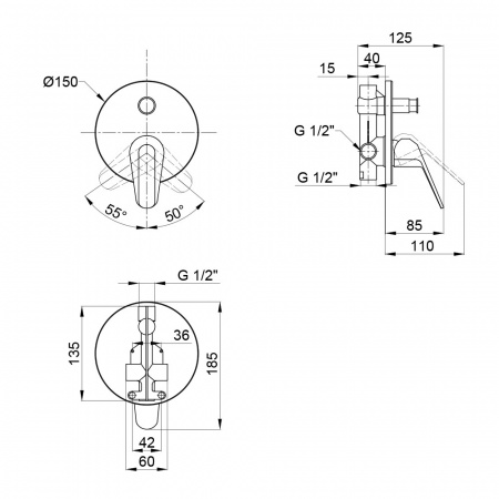Змішувач для душу Qtap Olsava прихованого монтажу на два споживача QTOS6212107ODC Chrome