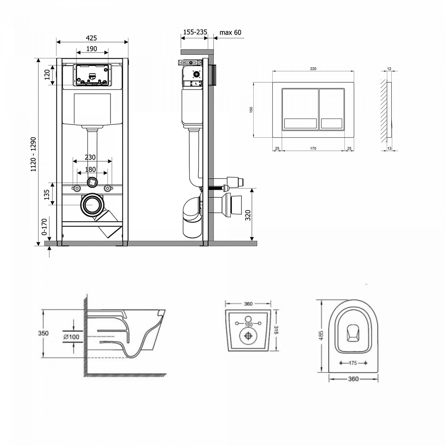Готове рішення Qtap для ванної кімнати: підвісний унітаз Jay Ultra Quiet + комплект інсталяції Nest 4 в 1 (квадратна клавіша Satin)