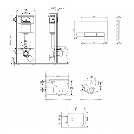 Готове рішення Qtap для ванної кімнати: підвісний унітаз Gemini Ultra Quiet + комплект інсталяції Nest 4 в 1 (лінійна клавіша Chrome)