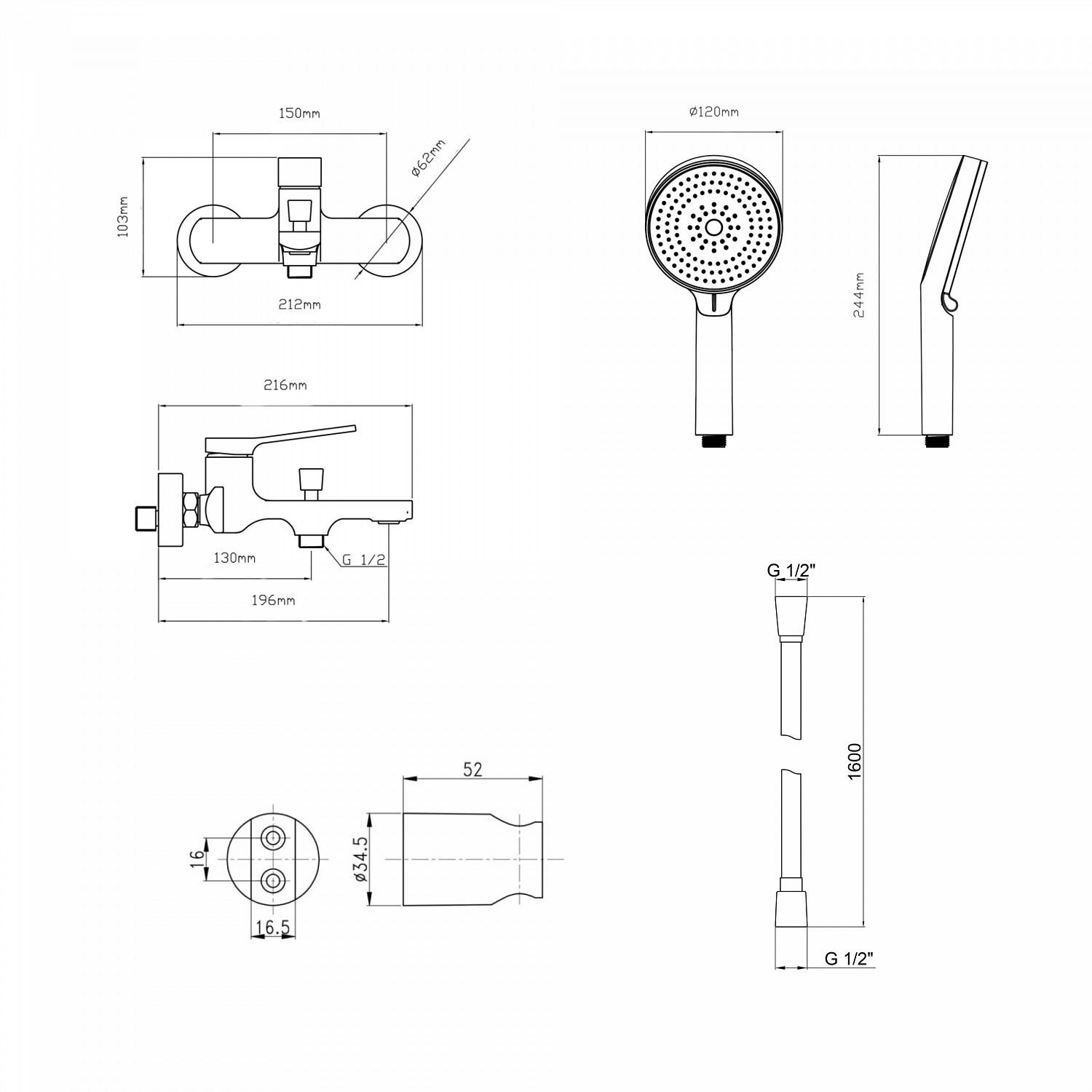 Комплект Qtap Slavonice Black Matt: Змішувач  QTSLA259BLM45918 + Тримач QT829910842854OB + Шланг QTHADPVCSQ160B + Лійка QTRUC125BLM45951