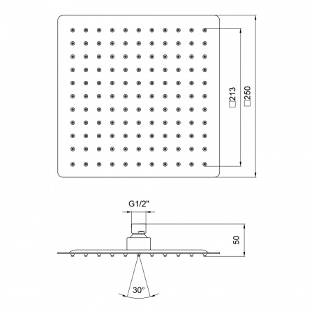 Лійка для верхнього душу Лейки Lidz Лейка 225 250x250 мм прямокутна LDNIA225NKS32452 Chrome