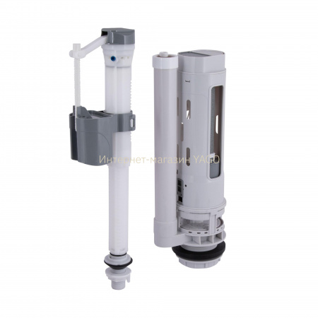 Qtap HY1(Presto)  комплект арматури для бачка унітазу з подвійною круглою кнопкою змиву 4,8 см та клапаном нижньої подачі води, 3/6L CHR