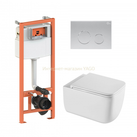 Готове рішення Qtap для ванної кімнати: підвісний унітаз Gemini Ultra Quiet + комплект інсталяції Nest 4 в 1 (кругла клавіша Satin)