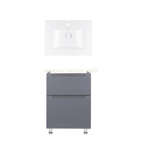 Комплект Qtap тумба підлогова Scorpio 600х825х460 мм Graphite + раковина урізна Albatross QT71SC44008