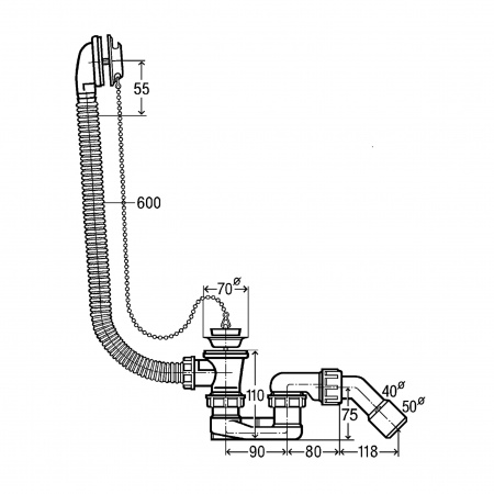 Сифон для ванни VIEGA 1 1/2″x40/50 з переливом пластик білий 573973 (311537)