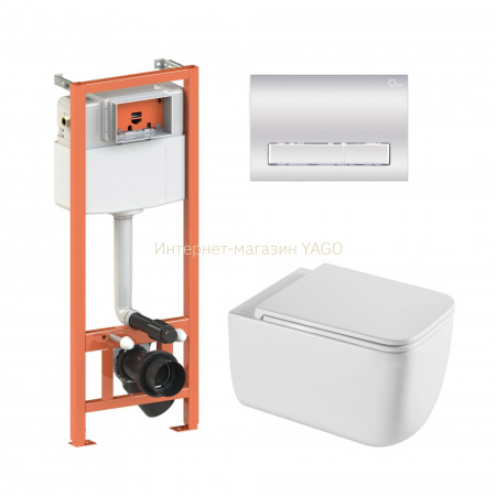 Готове рішення Qtap для ванної кімнати: підвісний унітаз Gemini Ultra Quiet + комплект інсталяції Nest 4 в 1 (лінійна клавіша Chrome)