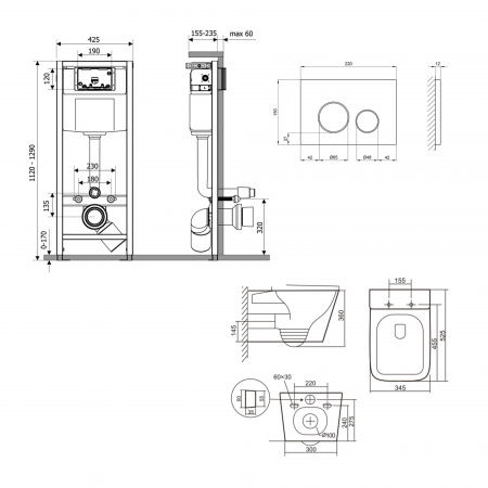 Готове рішення Qtap для ванної кімнати: підвісний унітаз Tern + комплект інсталяції Nest 4 в 1 (кругла клавіша Satin)