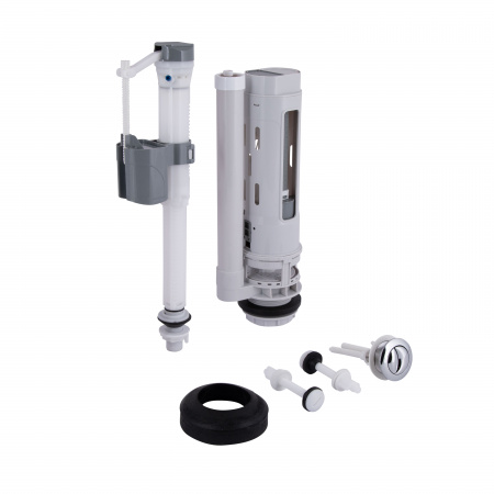 Qtap HY1(Presto)  комплект арматури для бачка унітазу з подвійною круглою кнопкою змиву 4,8 см та клапаном нижньої подачі води, 3/6L CHR