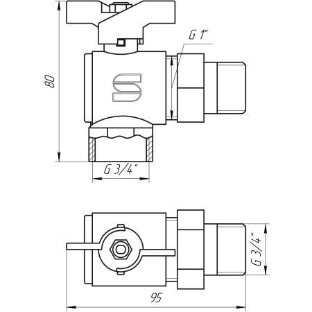 Кран кульовий кутовий з американкою SELBA  3/4″ SL1543 в інтернет-магазині Yago