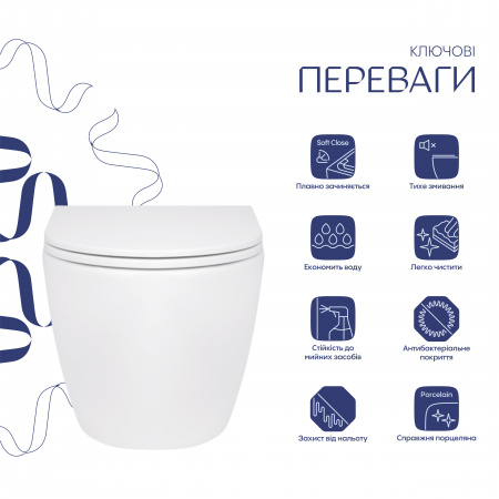 Унітаз підвісний Qtap Robin безобідковий з сидінням Soft-close QT13332141ERW