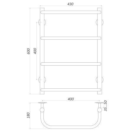 Рушникосушарка UNIO LS W 600-400-4 Драбинка Скоба вода в інтернет-магазині Yago