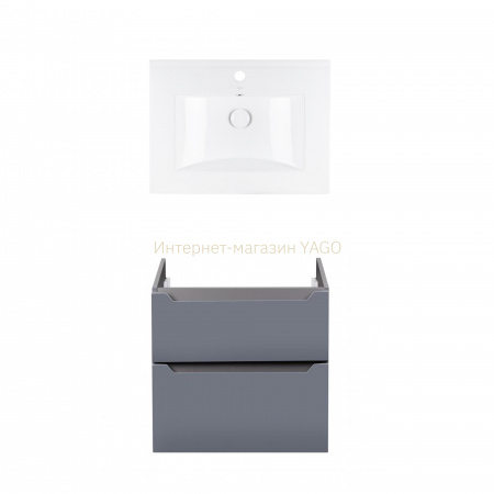 Комплект Qtap тумба підвісна Scorpio 600х585х460 мм Graphite + раковина урізна Albatross QT71SC43977