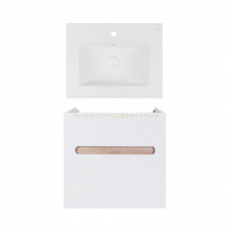 Комплект Qtap тумба підвісна Virgo 600х580х437 мм White/Whitish oak + раковина урізна Albatross New QT71V44074