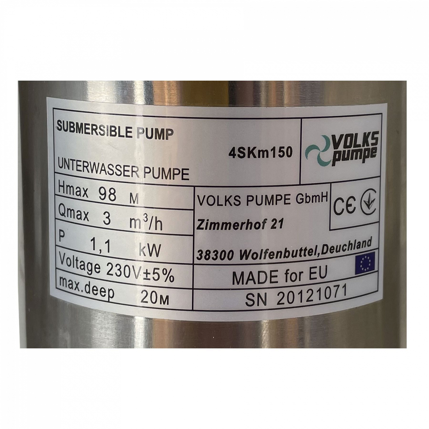 Насос свердловинний вихровий VOLKS pumpe  4SKm150 1,1кВт + кабель 15м + пульт в інтернет-магазині Yago