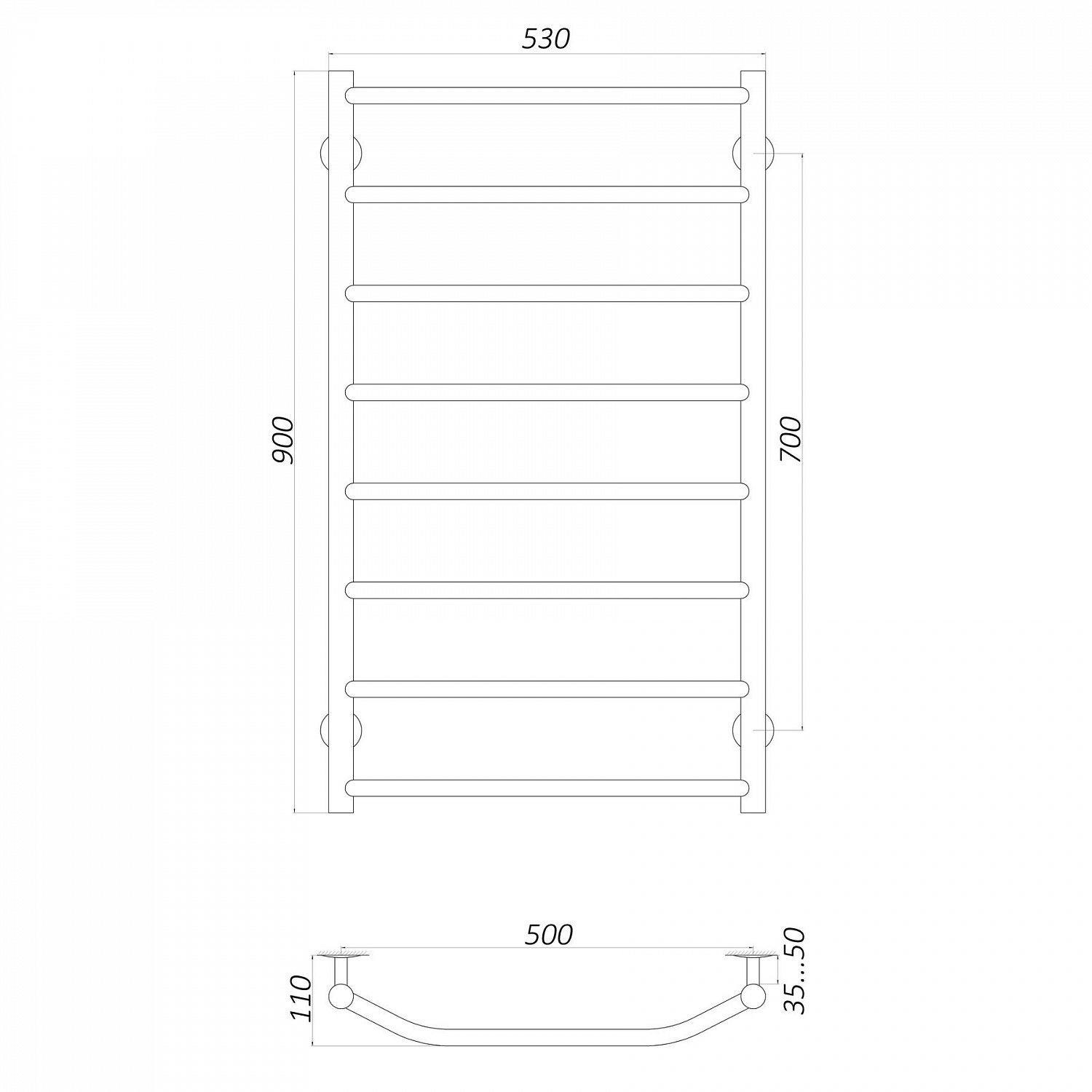 Рушникосушарка UNIO LT EL 900-500-8 Драбинка Трапеція електро в інтернет-магазині Yago