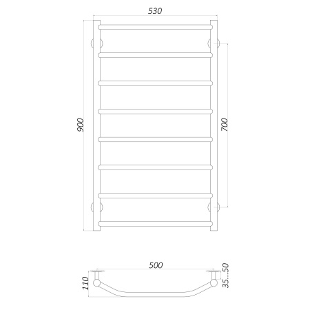 Рушникосушарка UNIO LT EL 900-500-8 Драбинка Трапеція електро в інтернет-магазині Yago