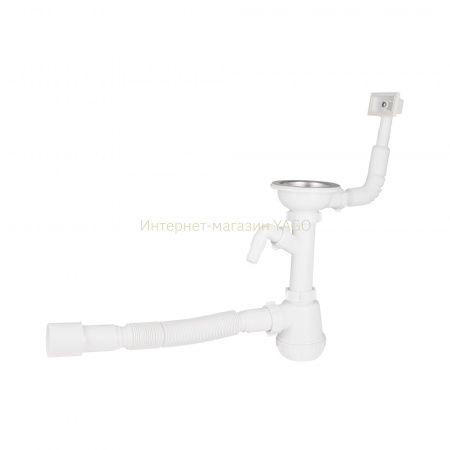 Сифон для кухонної мийки Lidz (WHI) 60 05 M002 01 EURO з відводом для пральної машини (вихід 50 мм)